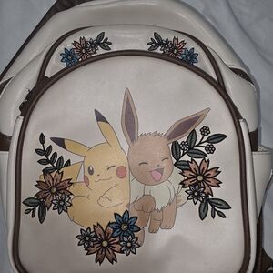 Loungefly Cream Pikachu & Eevee Floral Mini Backpack Purse Bag